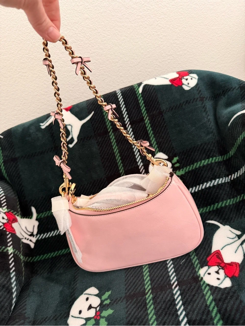Coach Pink Leather Mini Teri with Bow Chain